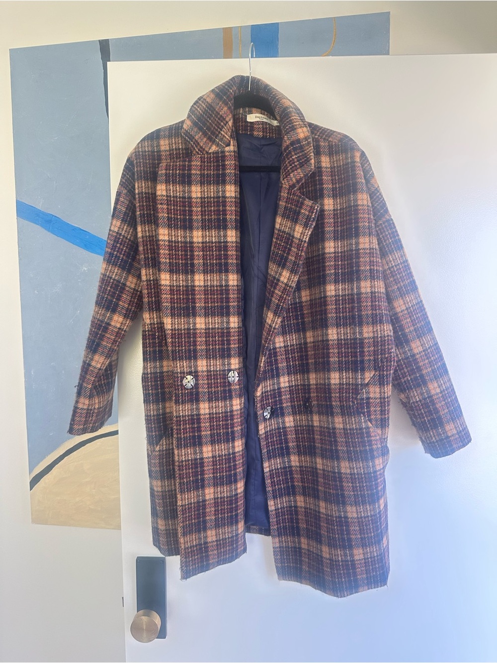 Daphne Parks Women's Plaid Overcoat in Brown & Navy